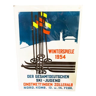 Original Vintage German Ski Poster, 1954 Youth Ski Competition For Sale