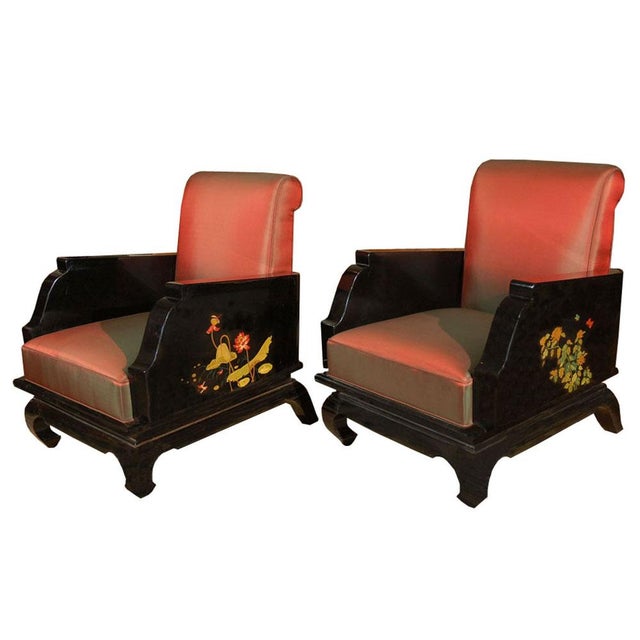 Textile 1920s Pair of Hand-Painted Chinoiserie Armchairs For Sale - Image 7 of 7