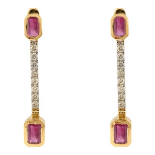 Stud Dangle Two in One Ruby Earrings - a Pair For Sale