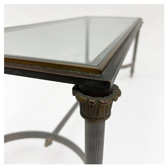 Vintage Narrow Metal Neoclassical Glass Top Coffee Table For Sale - Image 4 of 4