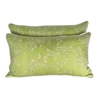 Custom Venezianina Patterned Sulphur Green Fortuny Pillows For Sale