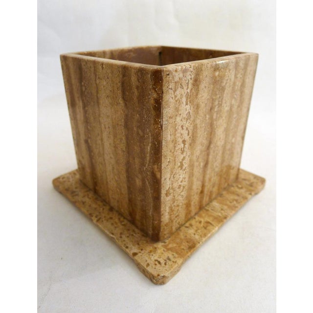 Beige Vintage Square Travertine Planter, 1970s For Sale - Image 8 of 11