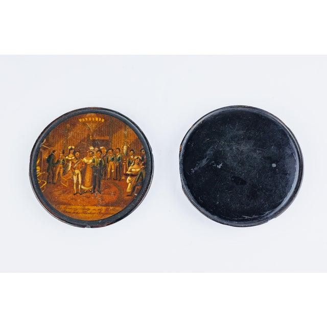 Portraiture Antique Continental Papier-Mâché Lacquer Box, Regency Ballroom Scene, Attributed to Stobwasser, 18th C For Sale - Image 3 of 5