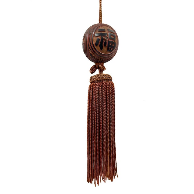Chinese Early 20th Century Vintage Chinese Fan-Shaped Wall Plaque With Tassel For Sale - Image 3 of 10