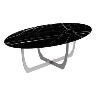 Valentine Nero Marquina Marble Oval Coffee Table by WM Metal Design For Sale