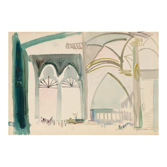 1953 Robert Colborne Mid Century Gothic Painting For Sale