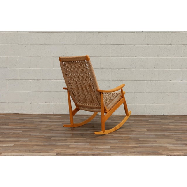 Mid-Century Modern Yugoslavian Woven Rocking Chair & Folding Ottoman | Circa 1960s For Sale - Image 12 of 18