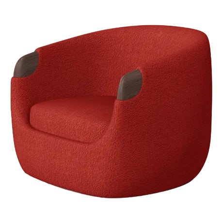 Modern Bubble Armchair in Red Boucle and Walnut by Javier Gomez For Sale