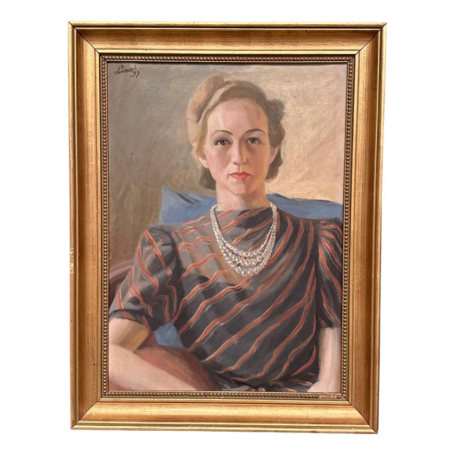 Lenné, Portrait of Lady, 1939, Oil Painting on Canvas, Framed For Sale
