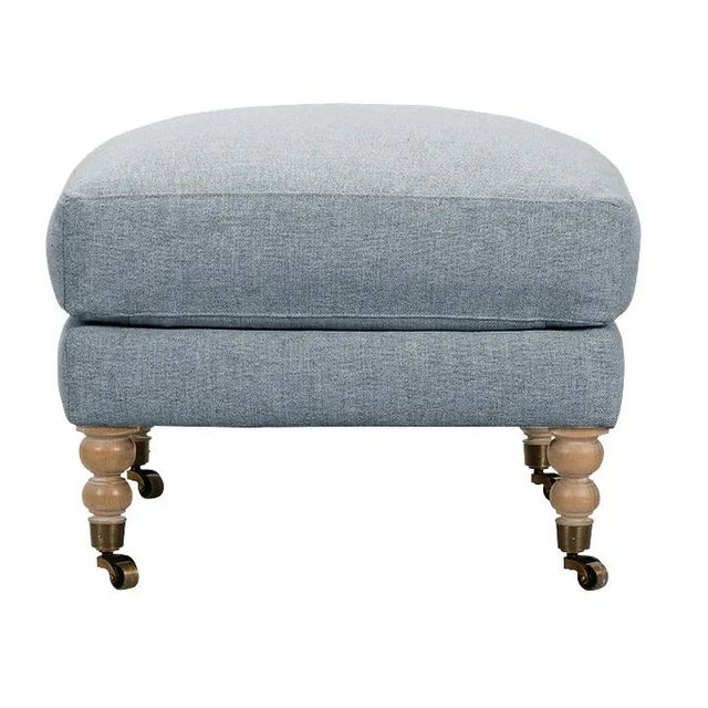 Contemporary Greta Ottoman, Slate Linen For Sale - Image 3 of 7