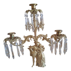 19thc Victorian Gilt Bronze/ Cut Crystal Figural Candelabra/ Girandole