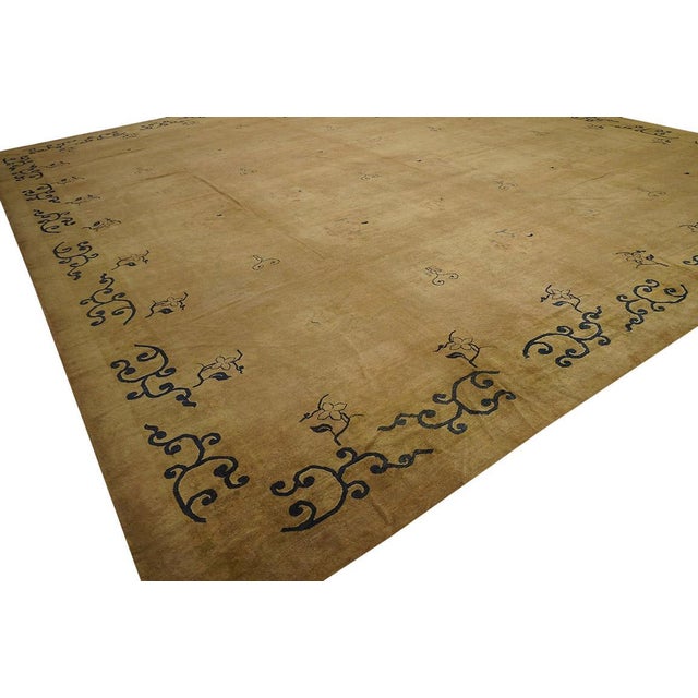 Textile Beautiful Genuine Antique Chinese Mongolian Rug Decorated With Simple Folitate Pattern For Sale - Image 7 of 7