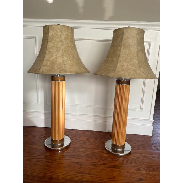 Underwriters Laboratories 1970s Mid Century Pencil Reed Chrome Table Lamps- a Pair For Sale - Image 4 of 13