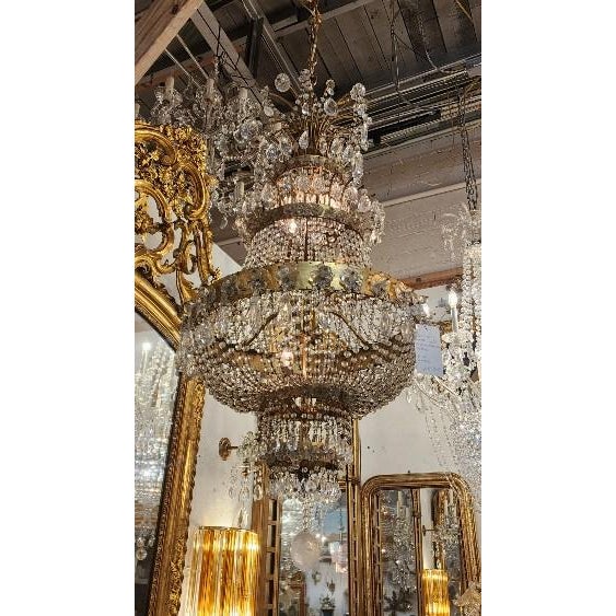 Mid 20th Century Mid 20th Century Continental Metal Rock Crystal Chandelier For Sale - Image 5 of 6