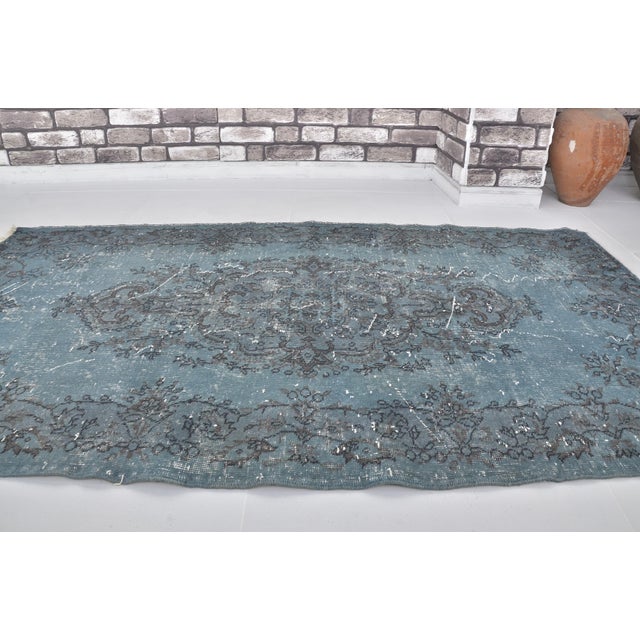 1960s 1960s Blue Oushak Turkish Small Carpet For Sale - Image 5 of 10