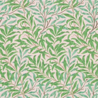 Morris & Co Willow Bough Wallpaper in Pink/Leaf Green For Sale