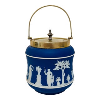 Mid 20th Century Wedgewood Cobalt Blue Jasperware English Ice Bucket in Sacrifice Pattern For Sale