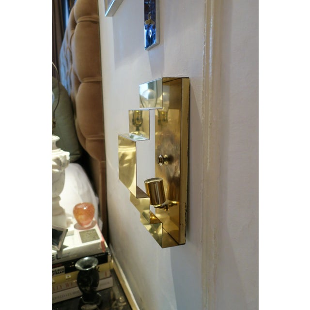 Late 20th Century Brass Wall Sconces, Art Deco Modern Style, Circa 1970s - Pair For Sale - Image 5 of 12