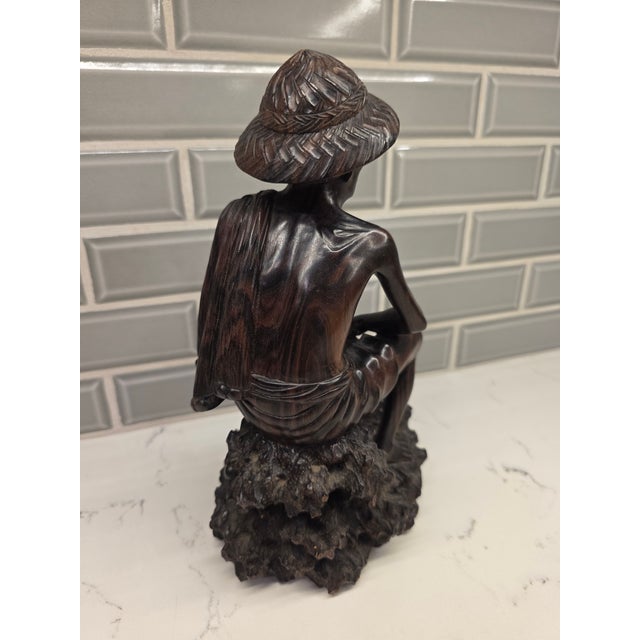 1950s Mid 20th Century Realism Balinese Macassar Ebony Fisherman Masterpiece Sculpture by Darsana (Mas, Bali) For Sale - Image 5 of 12