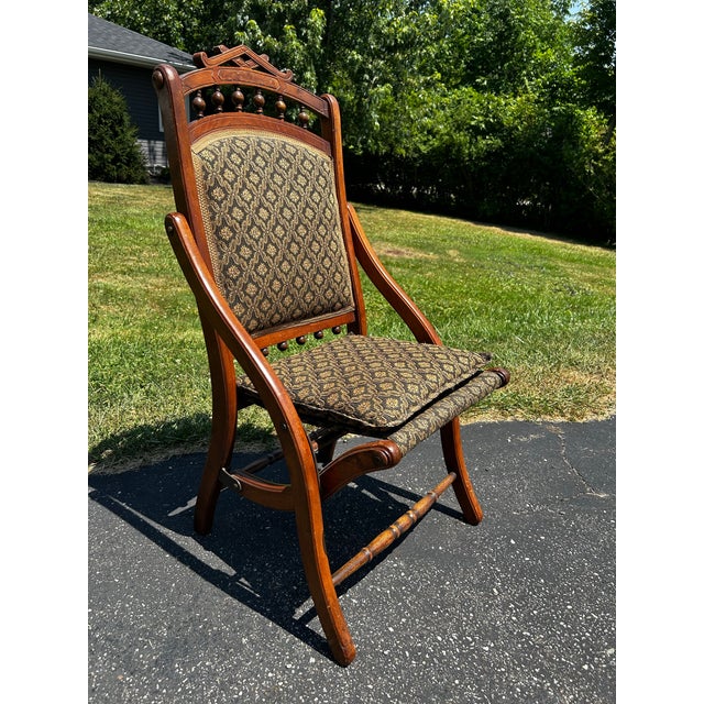 Victorian Late 19th Century Eastlake Victorian Tapestry Folding Chair Civil War Era For Sale - Image 3 of 10