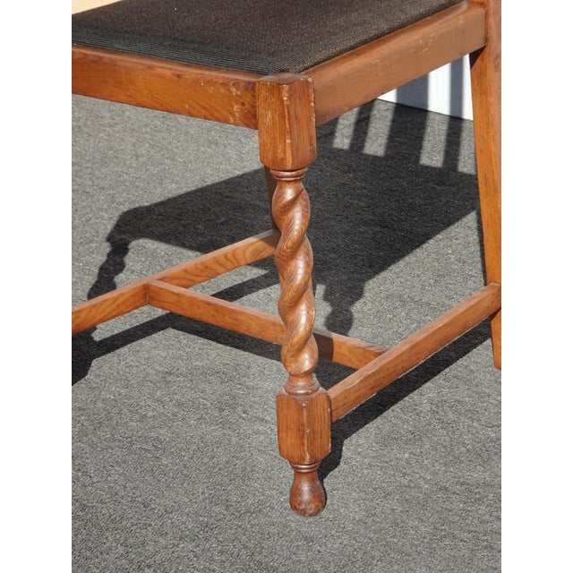 Set Four Vintage Oak Mission Style Barley Twist Oak Black Dining Room Chairs For Sale - Image 10 of 14