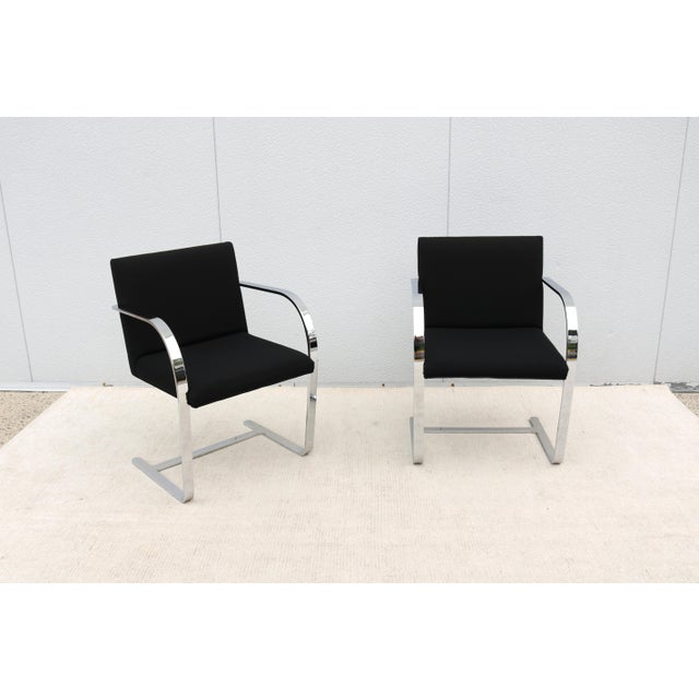 Bauhaus Ludwig Mies Van Der Rohe Brno Flat Bar Chairs in Black Fabric by Gordon - A Pair For Sale - Image 3 of 18