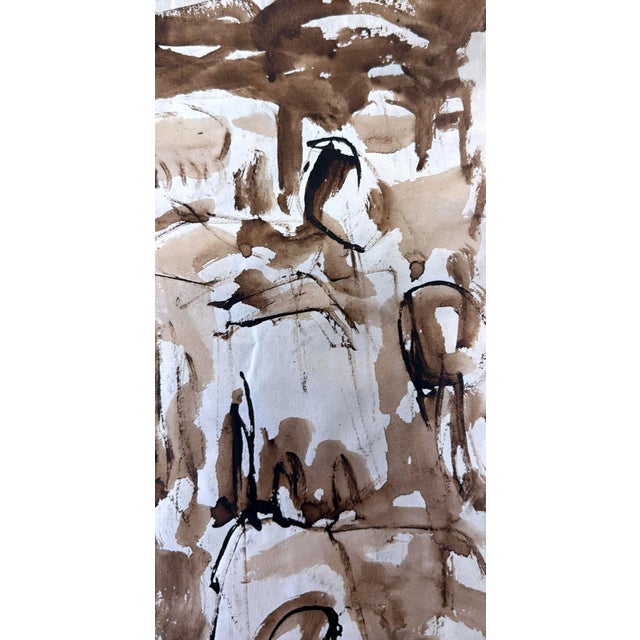 Brown Abstract Drawing on Textured Paper For Sale - Image 8 of 17