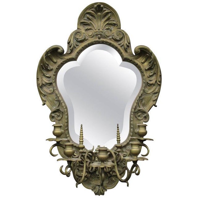 Metal 19th Century Gilt Brass Mirror with Five Branch Candelabra For Sale - Image 7 of 7