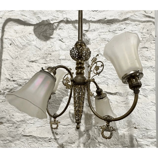 26” tall 15” chain 20” across A little patina on the brass as shown, otherwise in good condition. This classic bell jar...