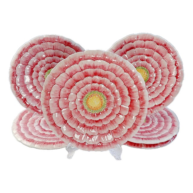 Vintage Barney's New York Large Majolica Pink Flower Chargers "Mint Condition" - Set of 6 For Sale