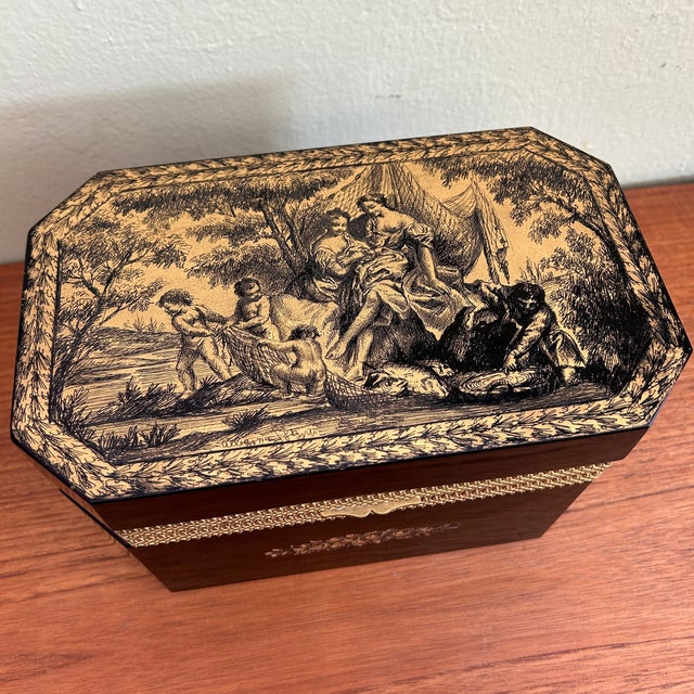 Black 1950s Black Italian Murano Glass Hinged Casket Box With Signed Hand Painted Scene C1950s For Sale - Image 8 of 10