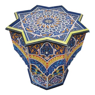Moroccan Lg Ceuta 5 Painted and Carved Star Table, Multi-Color For Sale