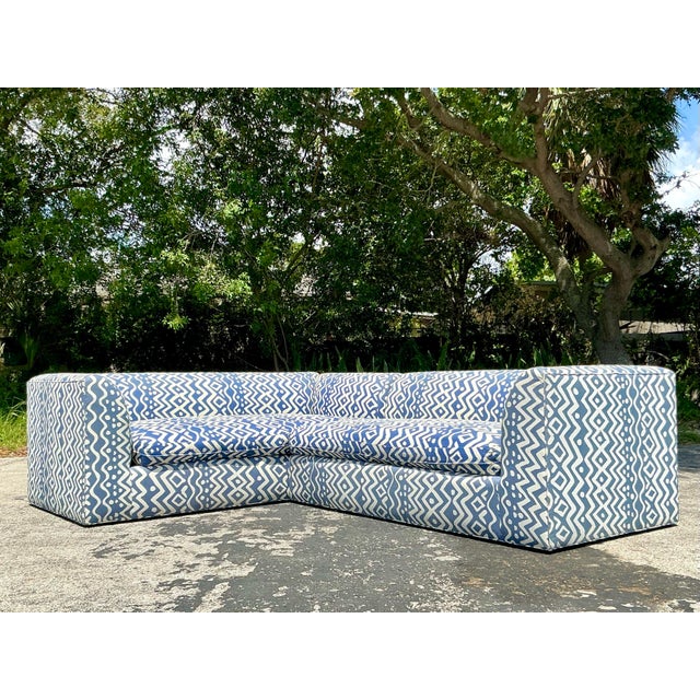 Vintage Boho Custom Sectional Sofa in Quadrille “Deauville” For Sale - Image 4 of 12