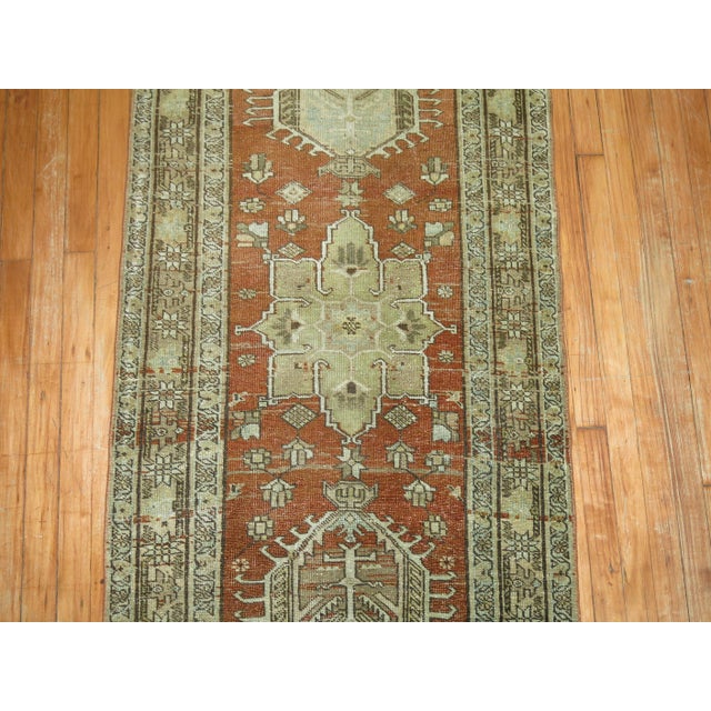 Green Terracotta Brown Antique Persian Heriz Runner For Sale - Image 8 of 18