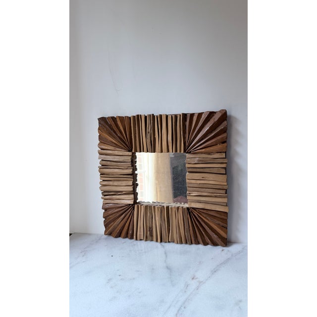 Handcrafted Brown Wooden Driftwood Square Wall Mirror For Sale In Greensboro - Image 6 of 10