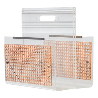 Magazine Rack in Acrylic Glass and Caning, 1970s For Sale