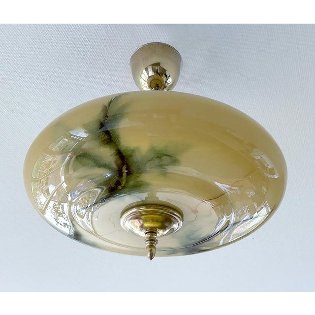 Art Deco Pendant Light in Amber Green Marble Glass, 1930s For Sale - Image 13 of 18
