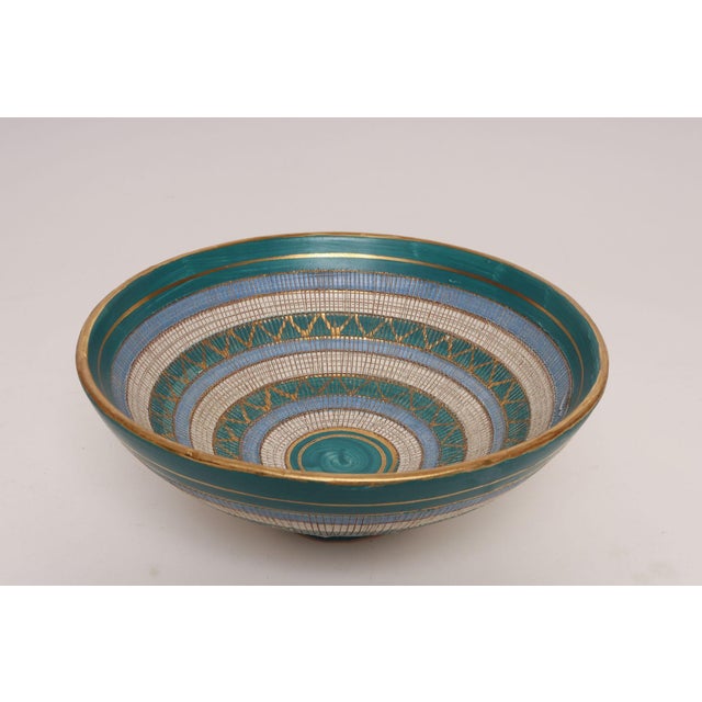 Elegant vintage ceramic footed bowl from the Seta (silk) line designed by Aldo Londi for Bitossi (ca. 1960s, Italy)....