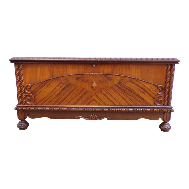 Vintage Lane Art Deco Walnut Cedar Trunk Hope Chest Blanket Chest Bed Bench For Sale
