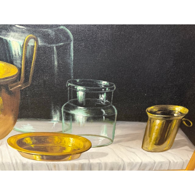 Gold 1950s Gyula Paksy - Oil. Gyula Paksy (Hungarian 1912- ) Stunning Photo Realism Still Life Painting (Pair) For Sale - Image 8 of 11