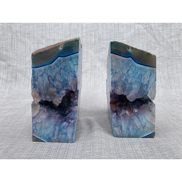 Vintage Blue Agate Geode Bookends- a Pair For Sale - Image 4 of 12