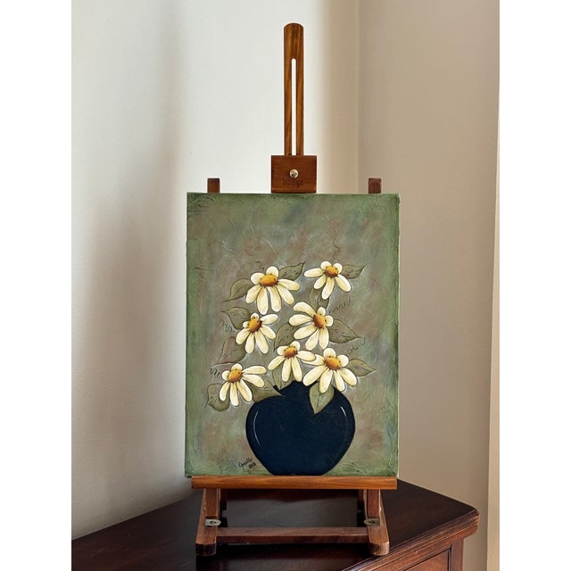 Expressionism 2012 Mixed Media Daisy Still Life on Canvas For Sale - Image 3 of 12
