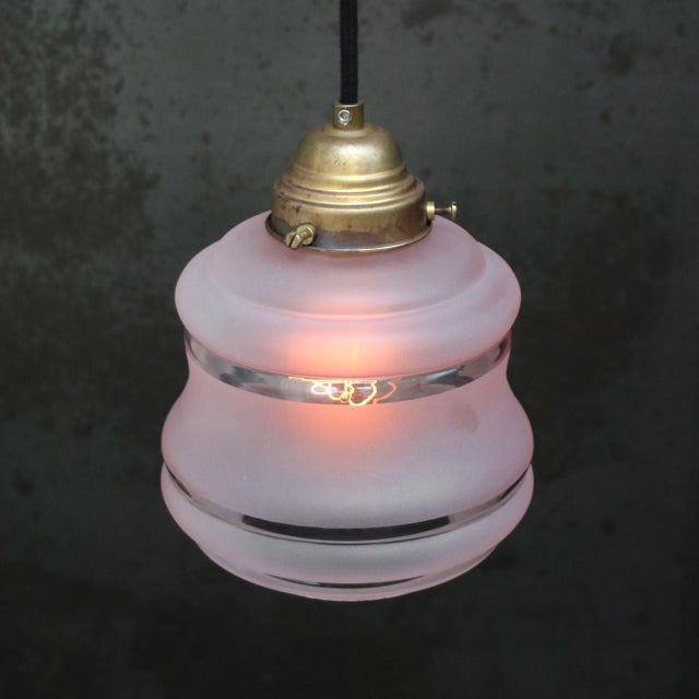 French Reeded Pink Coloured Glass Pendant Lamp For Sale - Image 4 of 6