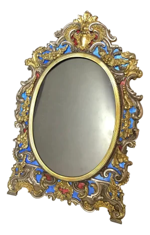 19th Century Italian Gilt Sterling Silver And Enamel Picture Frame