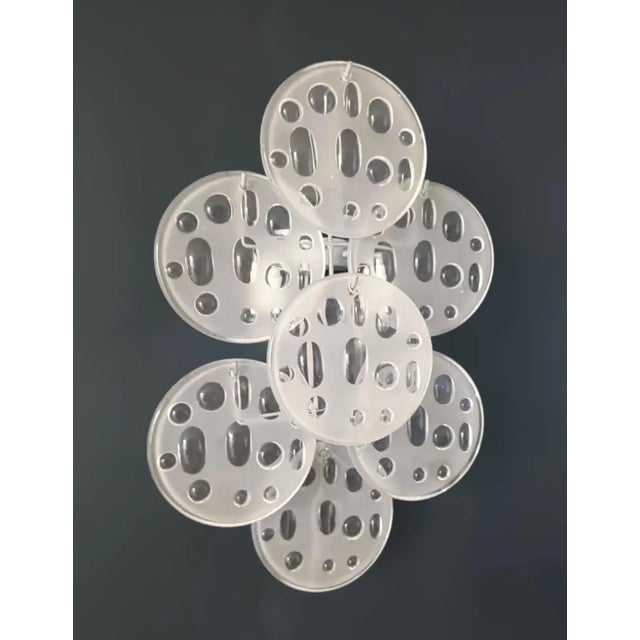 Mazzega Murano 1960s Frosted DIsc Sconces, a Pair For Sale - Image 4 of 8