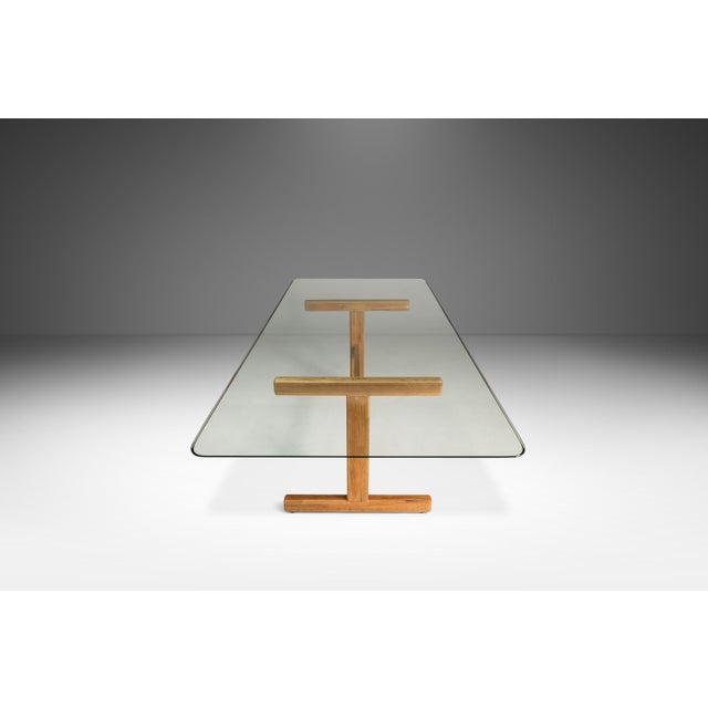 Mid-Century Modern Danish Mid-Century Modern Solid Oak Dining Table / Desk With Glass Top in the Manner of Hans J Wegner, Denmark, C. 1970s For Sale - Image 3 of 18