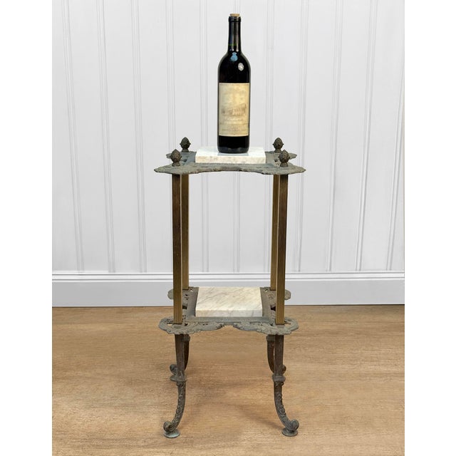 A Victorian Tiered Iron Plant Stand c. Early 20th Century Unfinished Iron Frame with Decorative Scrolled Apron Two 6.5"...