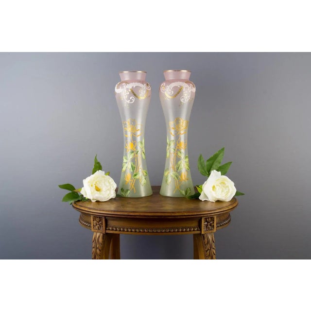 Art Nouveau French Colored Glass Vases, 1920s, Set of 2 For Sale - Image 9 of 18