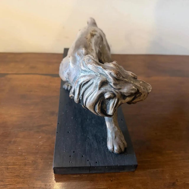 A 1940s Art Deco Silver Plate on Copper Italian Sculpture of a Roaring Lion For Sale - Image 15 of 16