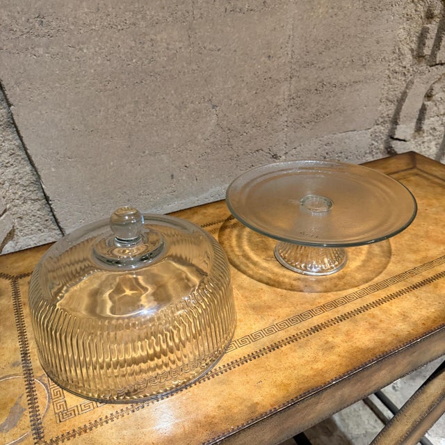 Glass Vintage Ribbed Glass Cake Stand With Dome Cover For Sale - Image 7 of 11